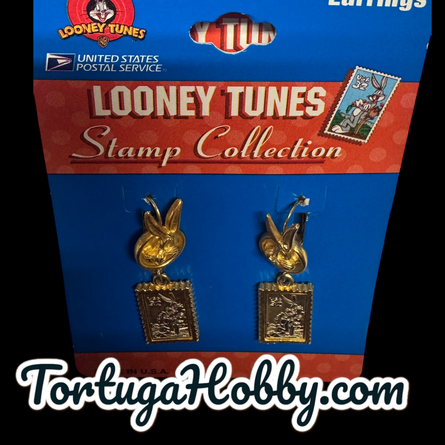 1997 Bugs Bunny Looney Tunes USPS Vintage - 32 Cent Stamp Earrings Gold Tone #8