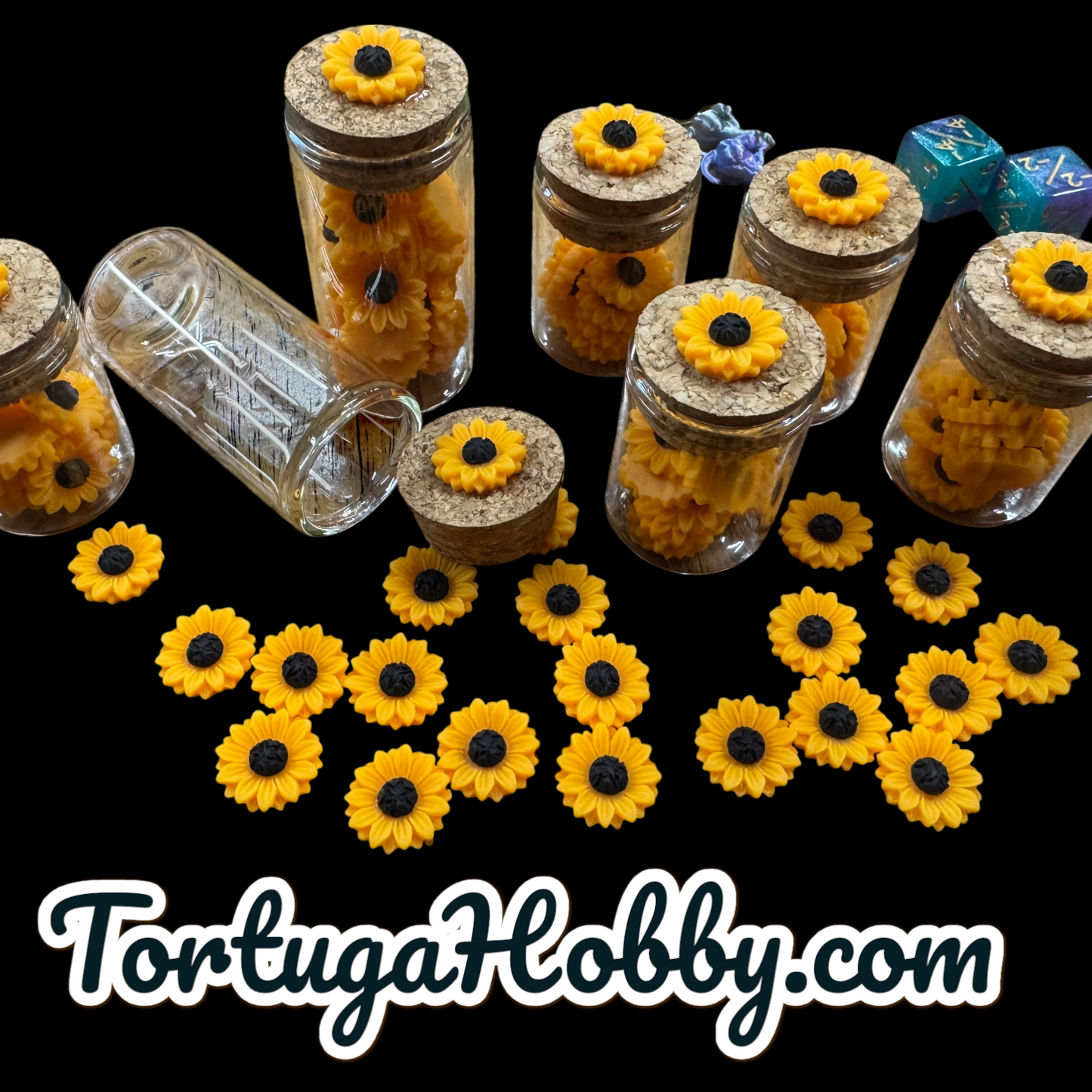 Unique Sunflower Counters for CCG, TCG, Role-Playing and more - All in Glass Tube Set - Make Your Next Game Night Unique
