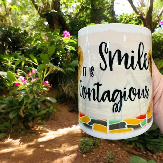 Mug - Smiling is Contagious, Lion-Themed Mug