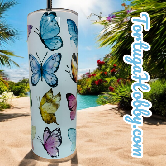 Tumblers - Colorful Butterflies - Thin Stainless Steel 20oz Tumbler