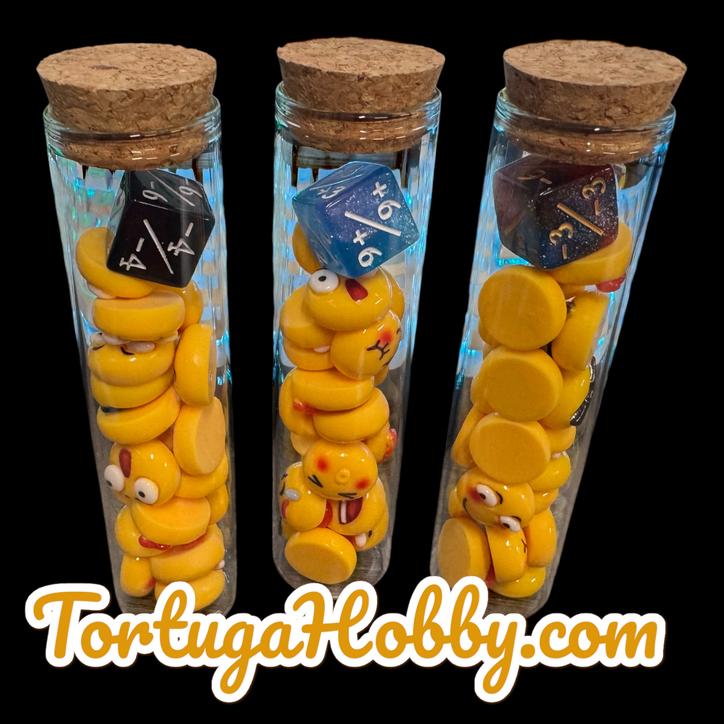 Unique Smiley Faces Counters for CCG, TCG, Role-Playing and more - All in Glass Tube Set - Make Your Next Game Night Unique