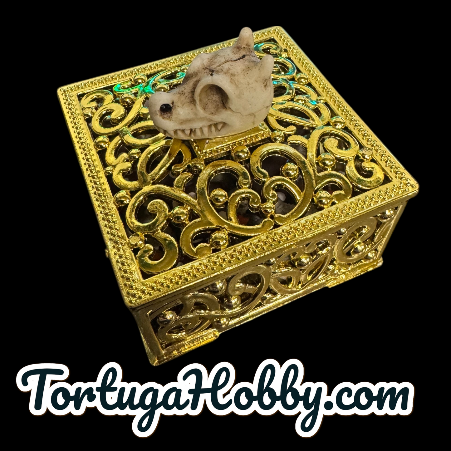 10pc Skeleton Duck Counters with 10 D6 in Square Golden Box - Perfect for Unique Game Night - CCG - Role Play