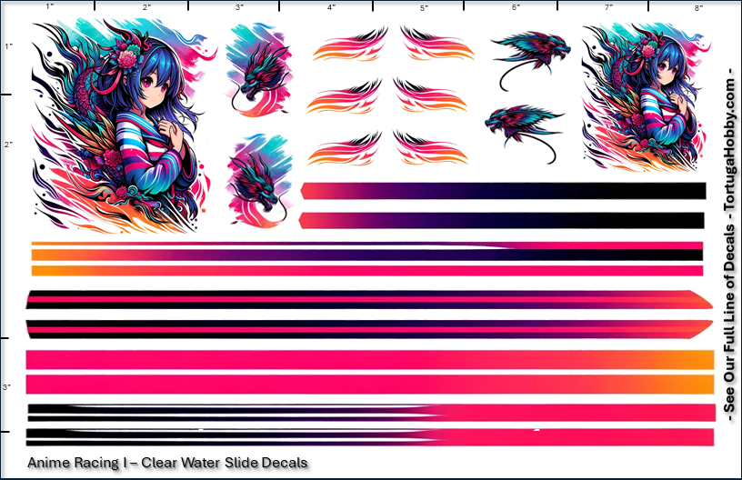 Decals - Anime Racing Dragon I - Clear Water Slide Decals - 1:24 Scale - Models & Derby Cars