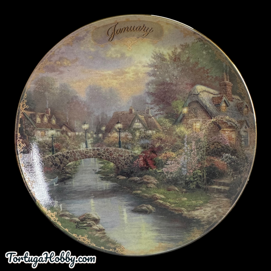 1998 - Thomas Kinkade's Simpler Times #2 - Lamplight Bridge  Plate - January