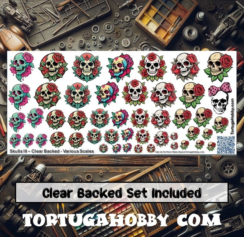 Decals - Skulls III - Clear Water Slide Decals - 1:24 Scale