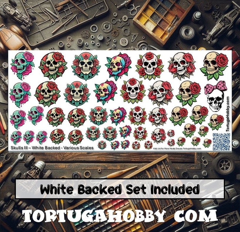 Decals - Skulls III - Clear Water Slide Decals - 1:24 Scale