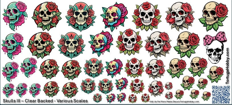 Decals - Skulls III - Clear Water Slide Decals - 1:24 Scale