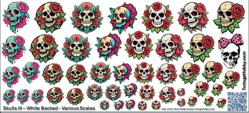 Decals - Skulls III - Clear Water Slide Decals - 1:24 Scale