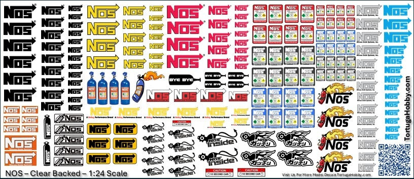 NOS Sponsor Decals - Clear & White - Water Slide Decals - 1:24 Scale