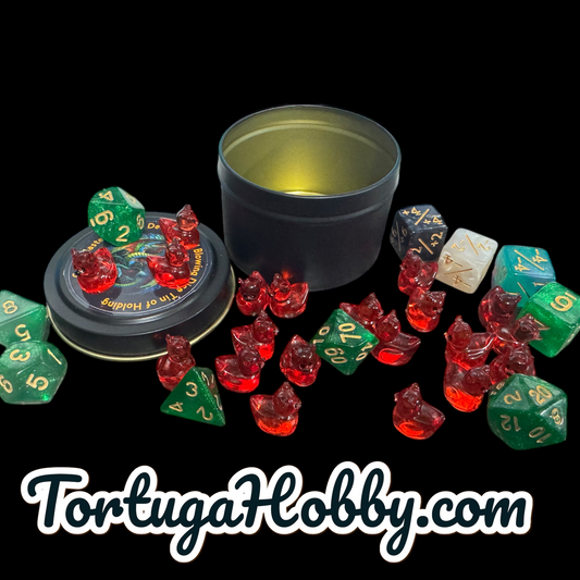 Gaming Dice & Skull Counters for CCG, TCG, Role-Playing and more - All in Metal Tin