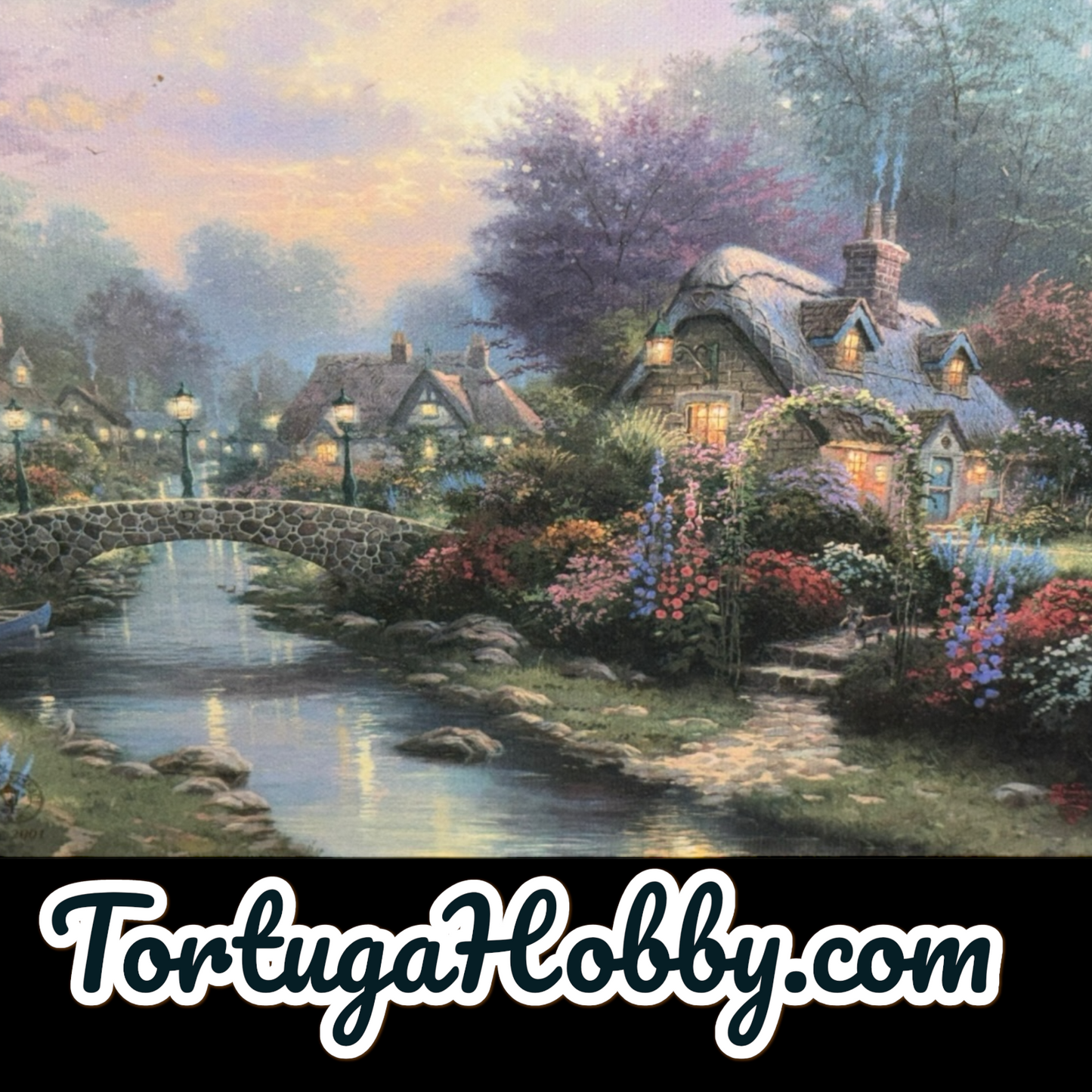 2001 - Thomas Kinkade Limited Edition Canvas - Lamplight Bridge