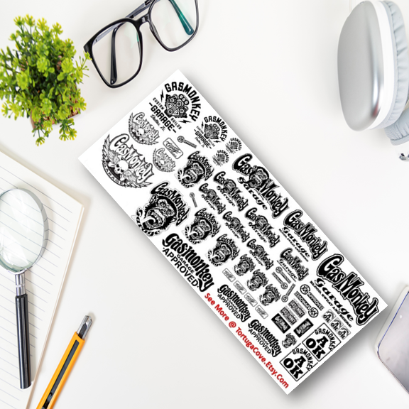 Decals - Gas Monkey Garage - Clear Water Slide Decals - Various Scale