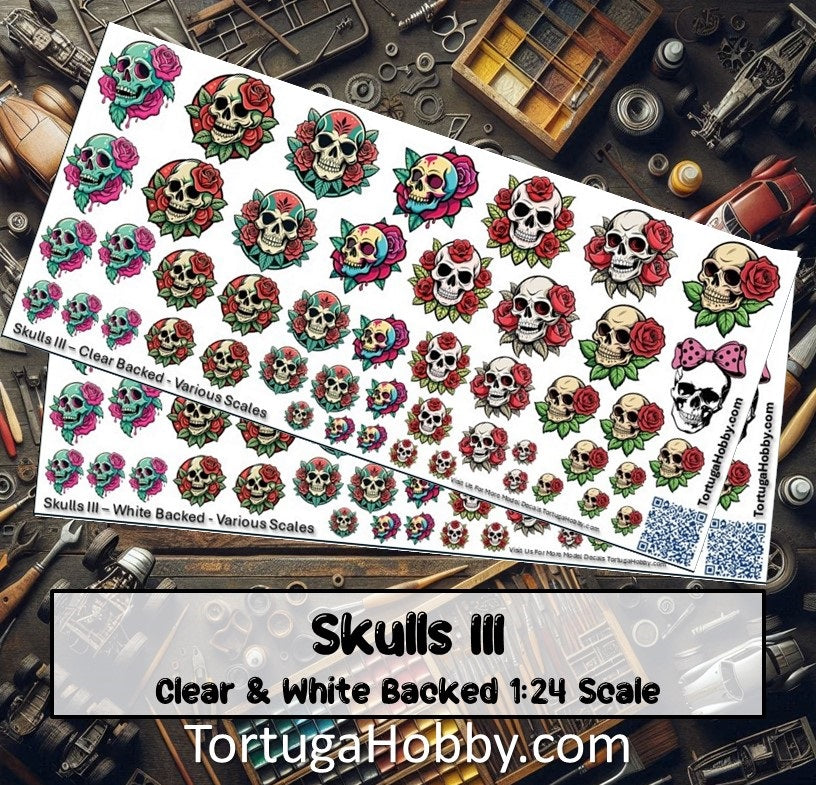 Decals - Skulls III - Clear Water Slide Decals - 1:24 Scale