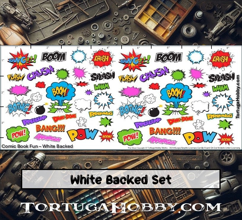Decals - Comics - White Water Slide Decals - 1:24 Scale