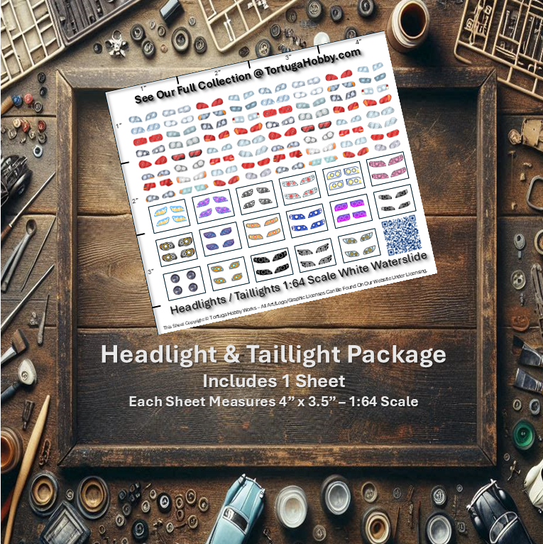 Decals - Headlights/taillights 1:64 Scale - Clear & White Water Slide Decals
