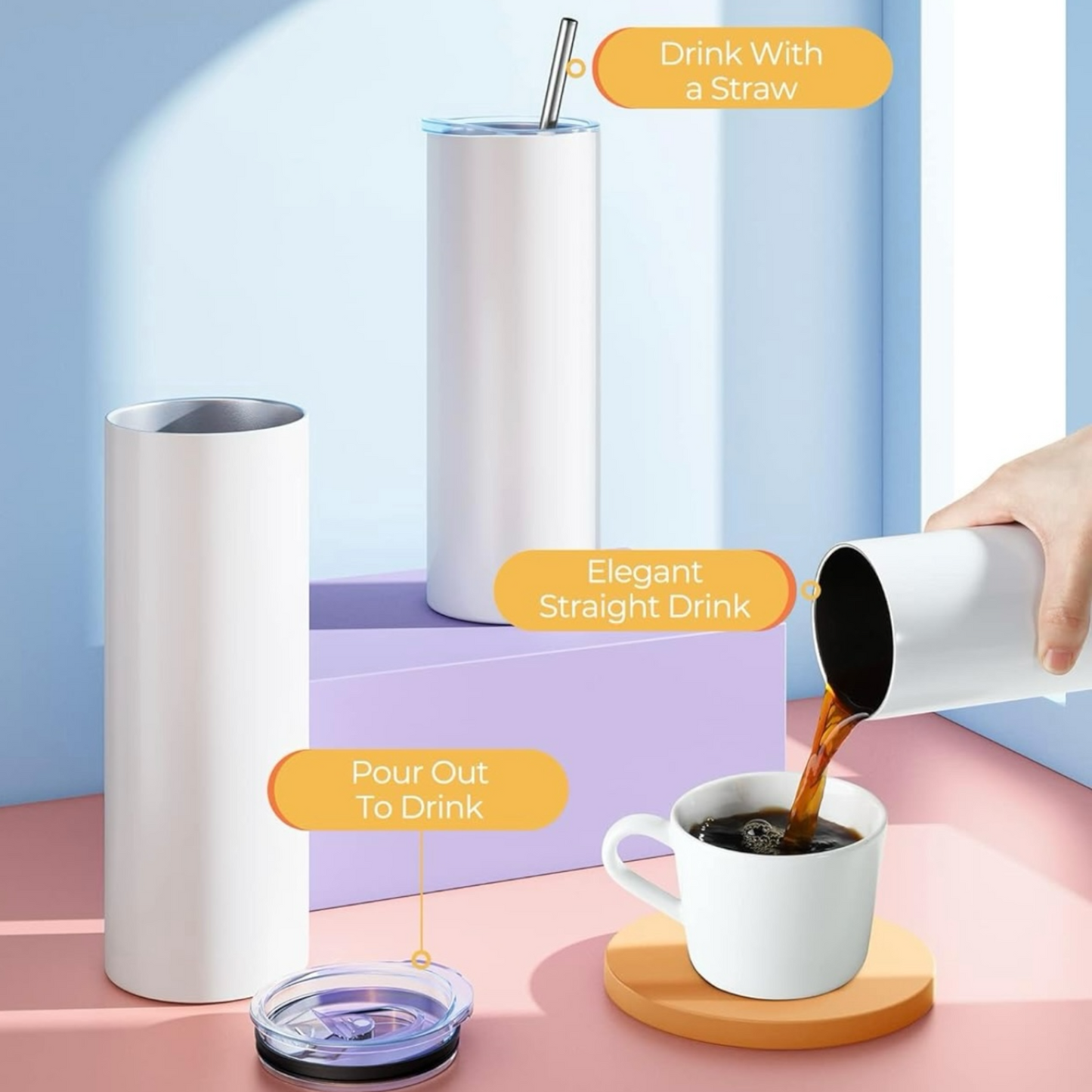 Tumblers - Galaxy of Color - Thin Stainless Steel 20oz Tumbler