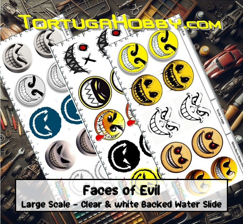 Faces of Evil Decal Set - Waterslide Decals for Models, Derby Cars and More