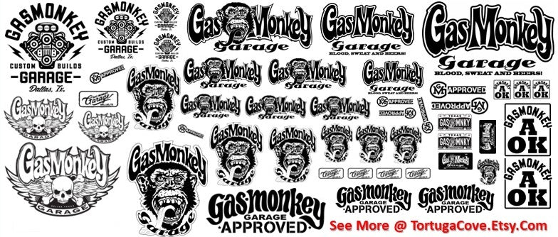 Decals - Gas Monkey Garage - Clear Water Slide Decals - Various Scale