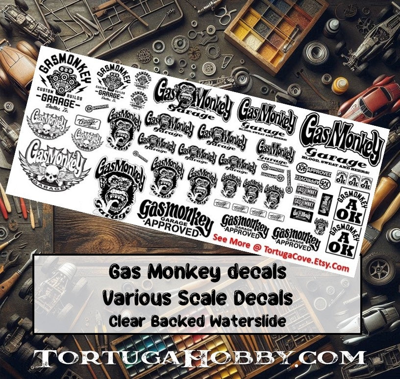 Decals - Gas Monkey Garage - Clear Water Slide Decals - Various Scale