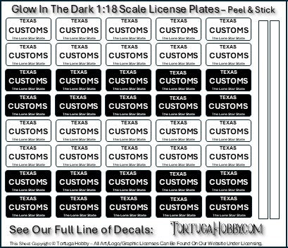 Custom Glow in the Dark License Plates w/ Racing Stripes 1:24/1:18 Scale Decals