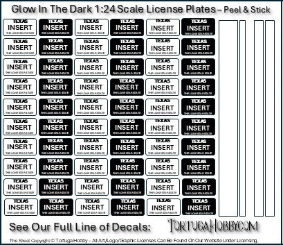 Custom Glow in the Dark License Plates w/ Racing Stripes 1:24/1:18 Scale Decals