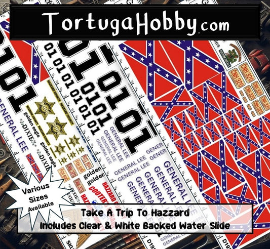 Cars of Hazzard - General Lee - Daisy Duke - Rosco - White Water Slide Decals - 1:24 Scale