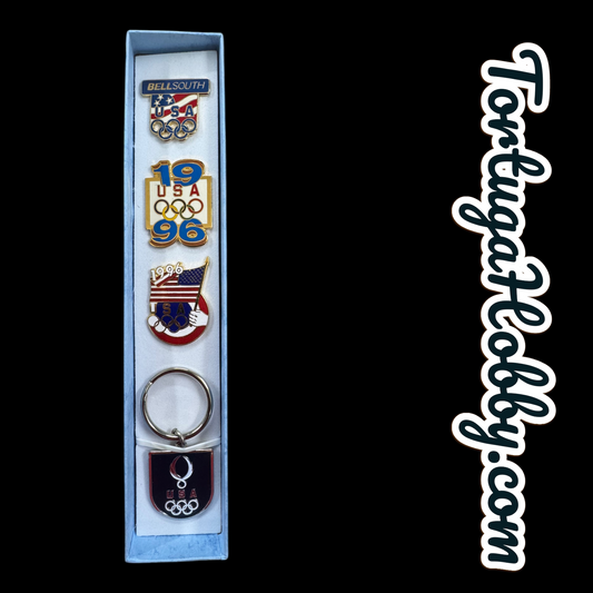Vintage Olympic Games Pin And Keychain Set In Gift Box