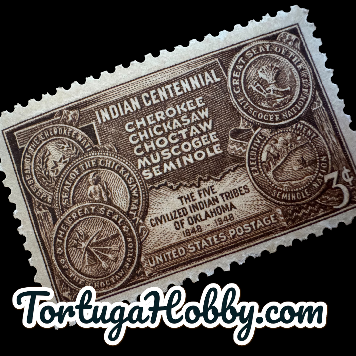 1948 - Indian Centennial - 3-Cent Stamp - 5 Civilized Tribes - Includes 4 Stamps