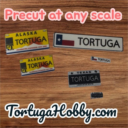 Pre-Cut License Plates for Models, Hot wheels, Derby Cars, R/C and More!! All Scales Available.