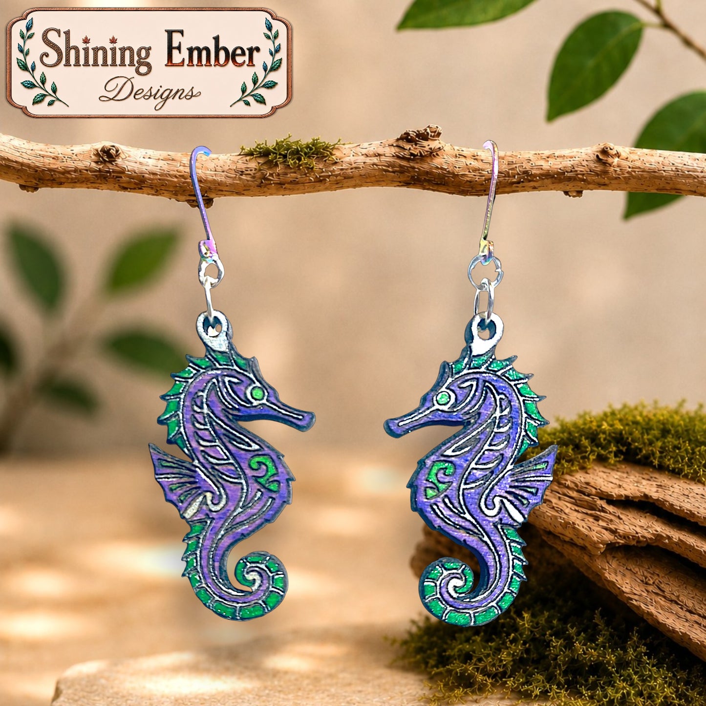 Seahorse Hand-Painted Wood Earrings