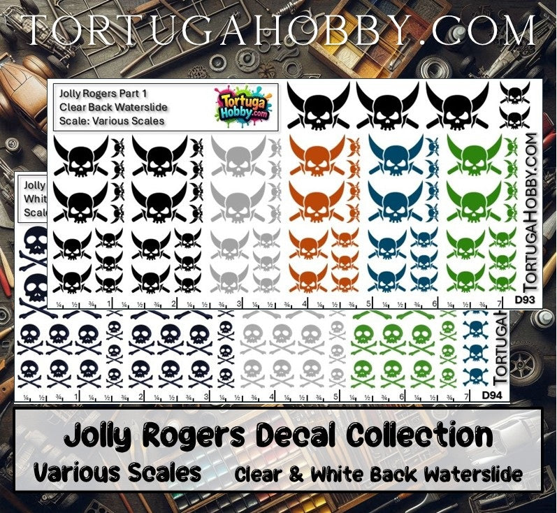 Jolly Rogers Decal Collection - Clear Water Slide Decals -Various Scales