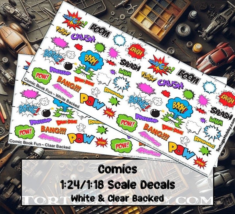 Decals - Comics - White Water Slide Decals - 1:24 Scale