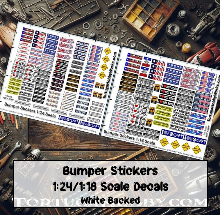Decals - Bumper Stickers - White Water Slide Decals - 1:24 or 1:18 Scale