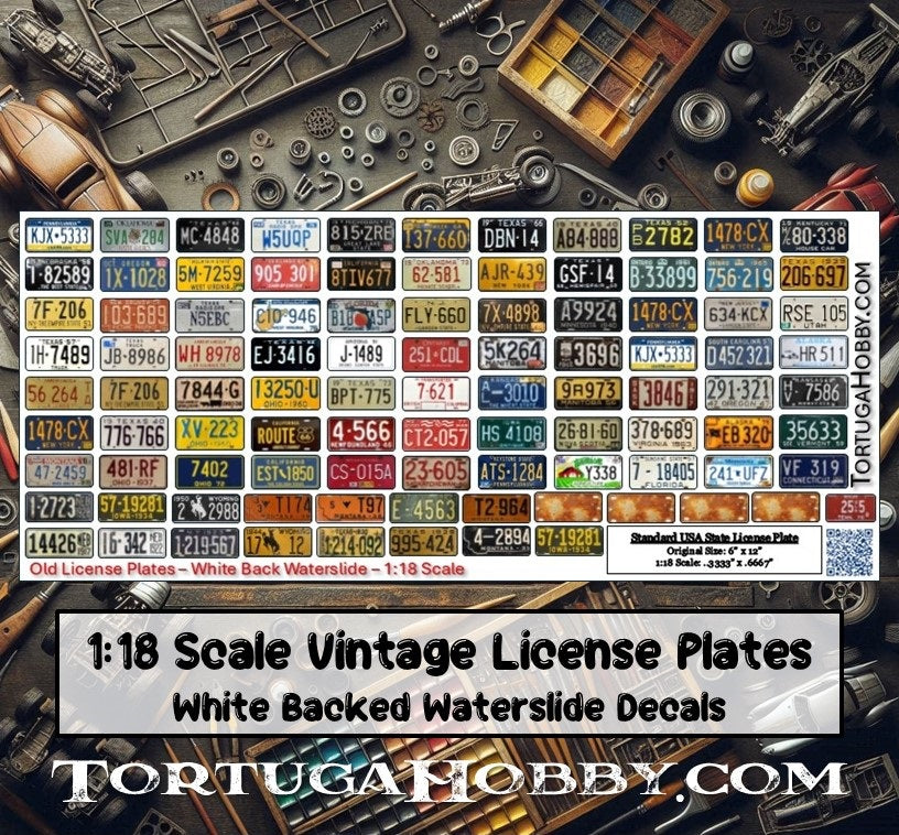 Decals - Vintage License Plates - 1:24 or 1:18 Scale