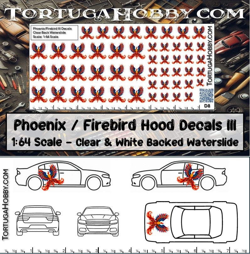 Phoenix/Firebird III - Clear and White Waterslide Decals - 1:18, 1:24 & 1:64 Scale (Copy)