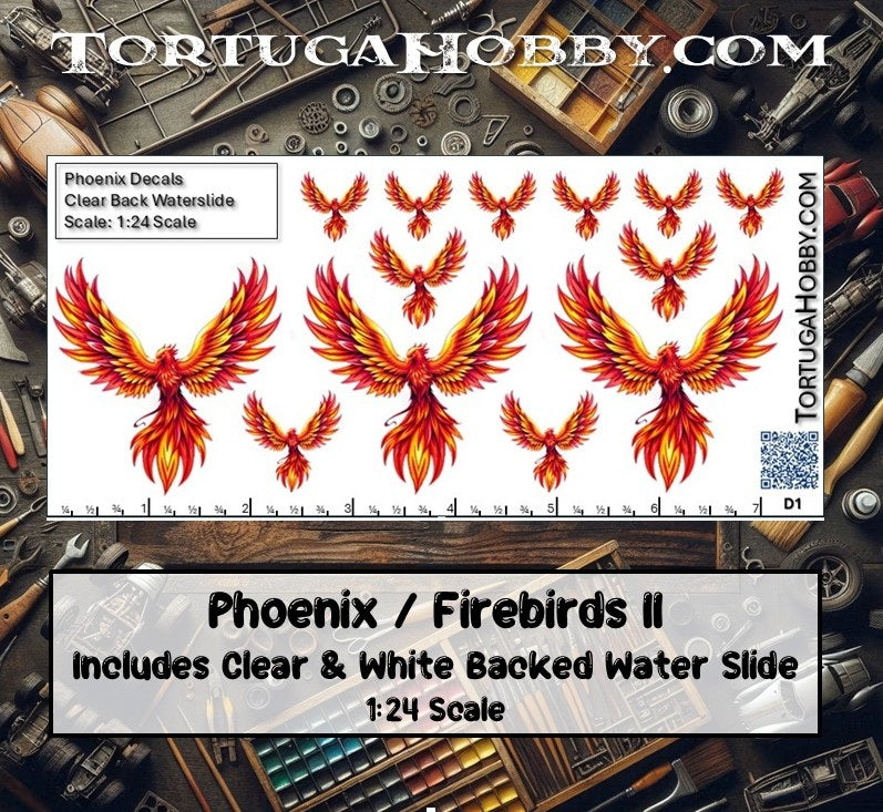 Phoenix/Firebird II - Clear and White Waterslide Decals - 1:18, 1:24 & 1:64 Scale
