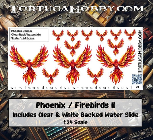 Phoenix/Firebird II - Clear and White Waterslide Decals - 1:18, 1:24 & 1:64 Scale