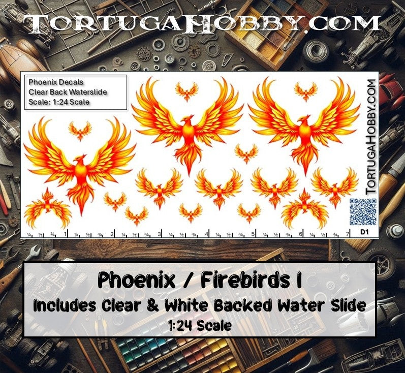 Phoenix/Firebird I - Clear and White Waterslide Decals - 1:18, 1:24 & 1:64 Scale