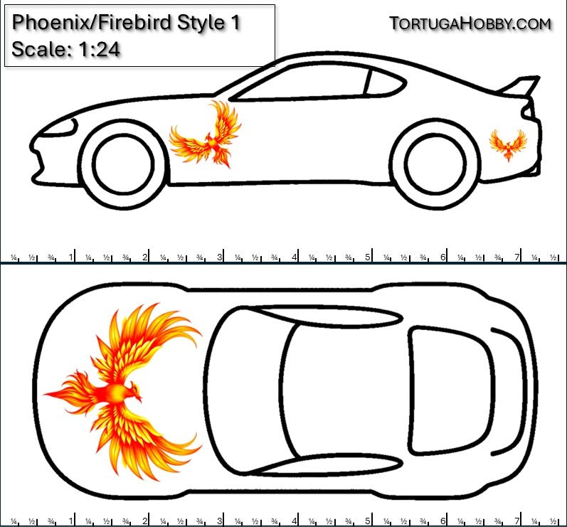 Phoenix/Firebird II - Clear and White Waterslide Decals - 1:18, 1:24 & 1:64 Scale