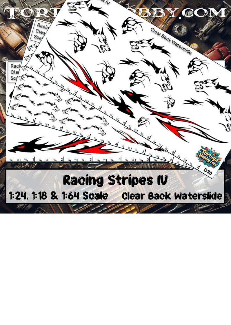 Racing Stripes IV - Clear Water Slide Decals 1:24, 1:64 and 1:18 Scale