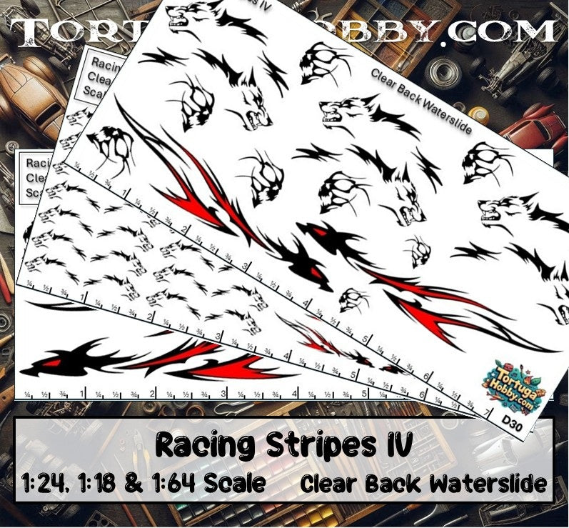 Racing Stripes IV - Clear Water Slide Decals 1:24, 1:64 and 1:18 Scale