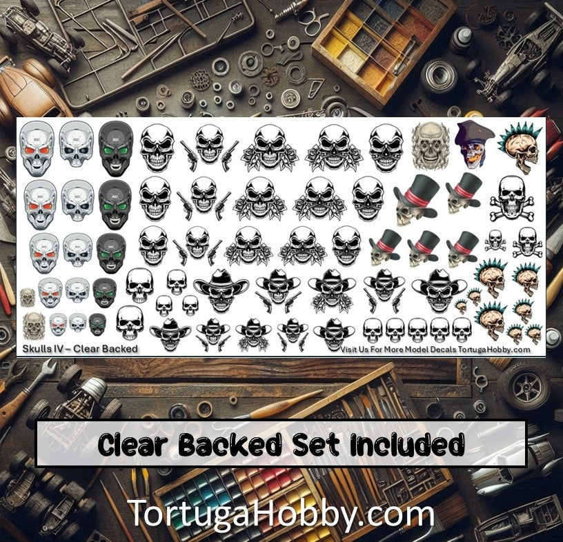 Decals - Skulls IV - Clear Water Slide Decals - 1:24 Scale