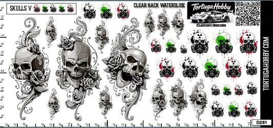 Skulls V - Clear Water Slide Decals - Models, Derby, Dioramas