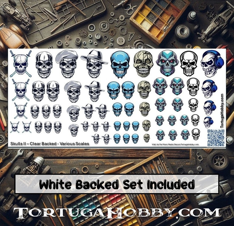 Decals - Skulls II - Clear Water Slide Decals - 1:24 Scale