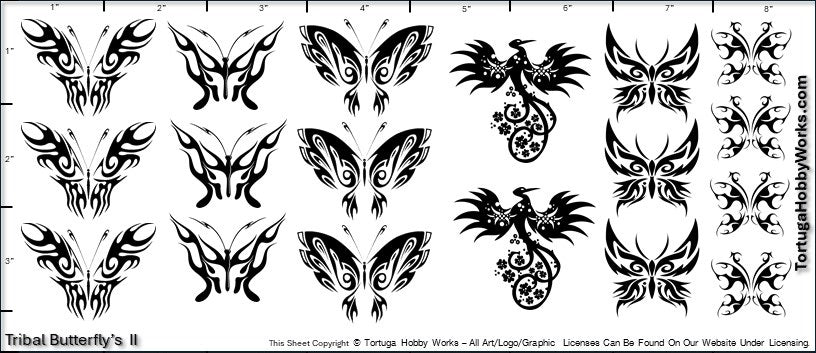 Tribal Butterflies II - Clear Water Slide Decals - Various Scales