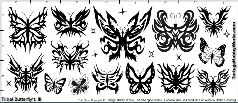 Tribal Butterflies III - Clear Water Slide Decals - Various Scales