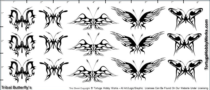 Tribal Butterflies I - Clear Water Slide Decals - Various Scales