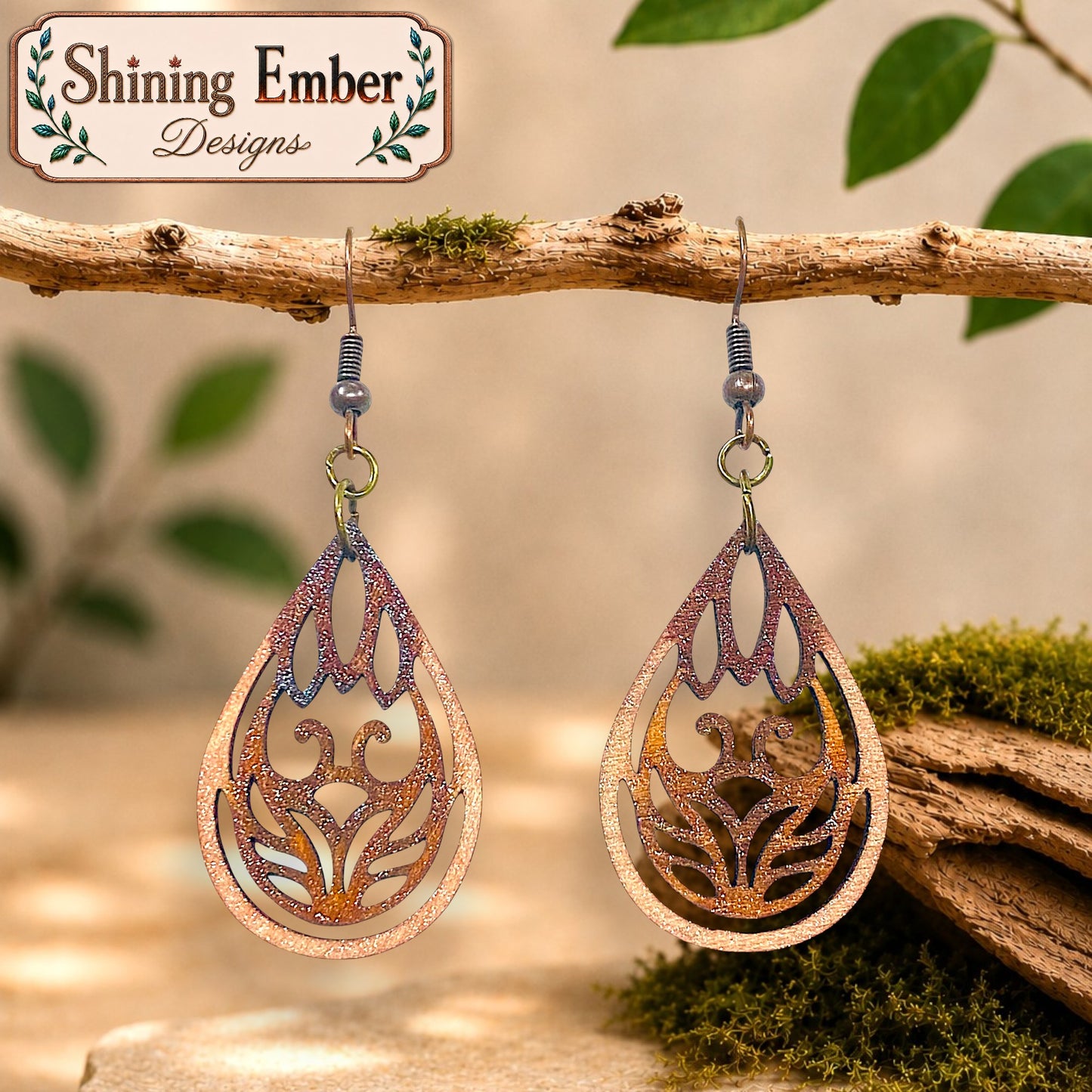 Lute Hand-Painted Wood Earrings