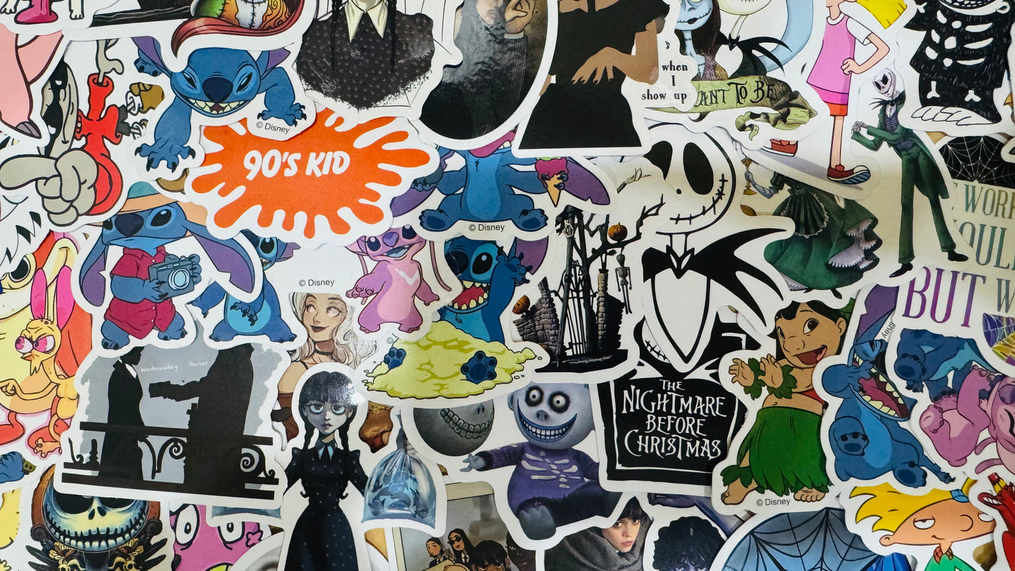 25 of Your Favorite Characters 80’s to Today. Stickers for Laptops, Water Bottles, Skateboards, Lockers and More