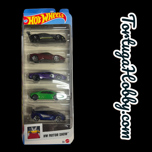 2025 - Hot Wheels - 5 Car Pack - Motor Show Included Ferrari In Pack